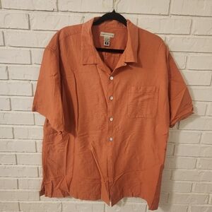 Preswick & Moore Orange Short-Sleeve Camp Collar Button-Down Shirt